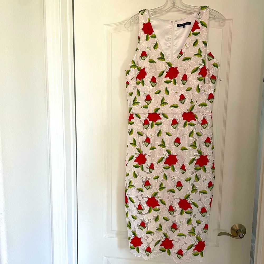 David Meister beautiful floral red rose midi dress size 10